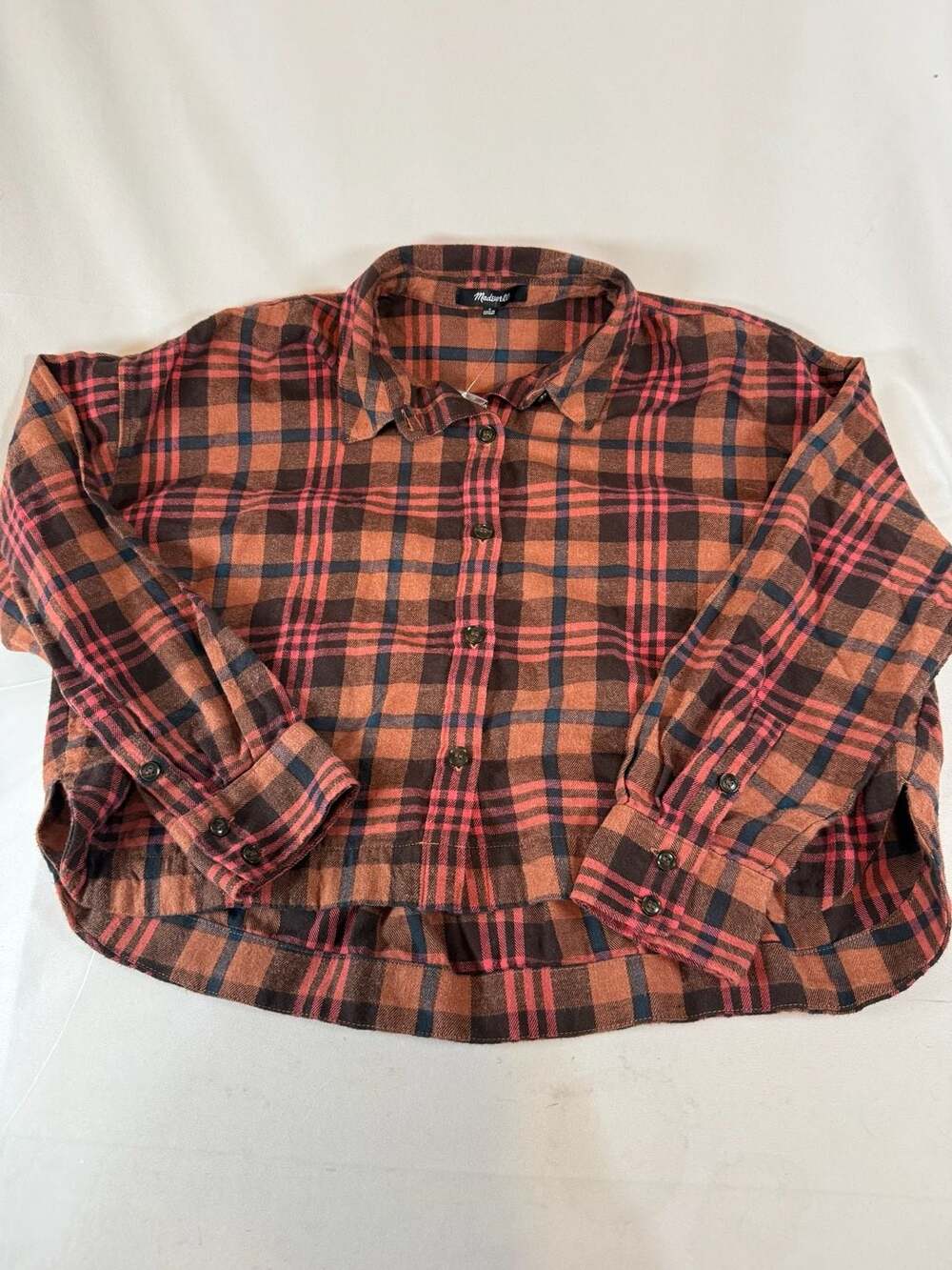 Madewell Womens Flannel Long-Sleeve Crop Shirt Size S Rust Multi Plaid Heritage